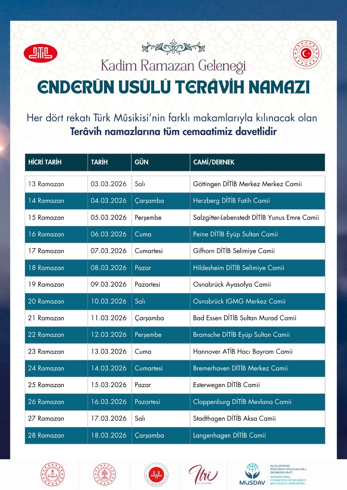 Enderun Usûlu teravih namazları